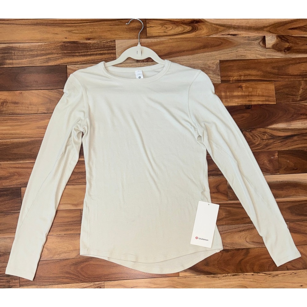 Lululemon Hold Tight Long Sleeve Ribbed Shirt Bone White Size 8 NWT